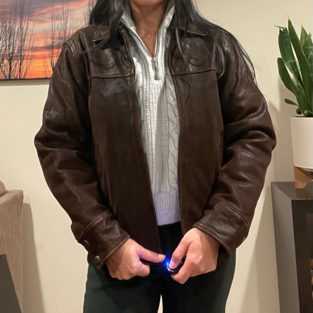 Looking cool like a bad@**…Vintage Leather Bomber/Biker Jacket